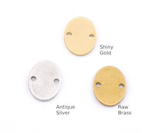 Brass Oval Stamping Tag, Connector Charm, 14x10mm -5503