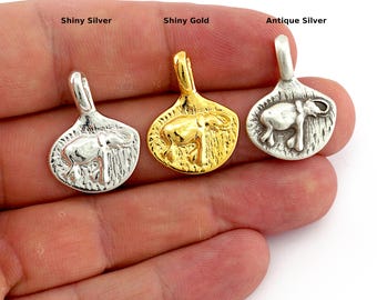 Brass Elephant Charm Pendant, Jewelry Making (25x19mm) 3573