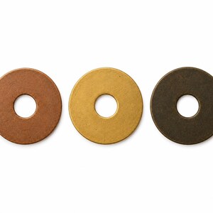 Arandela de latón de 20 mm, orificio de 6 mm (1/4”), latón natural, cobre antiguo, bronce antiguo, espaciador de disco plano de 0,5 mm de espesor, componente de joyería 61RM-33