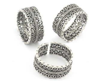Band Filigree Textured Adjustable Ring Antique silver plated Brass  (16-18mm 5.5-8US inner size) OZ3955