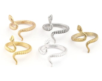 Minimaliste Snake Wrap Ring Animal Réglable Raw Brass - Argent antique - Argent brillant - Or brillant - plaqué or mat 3948