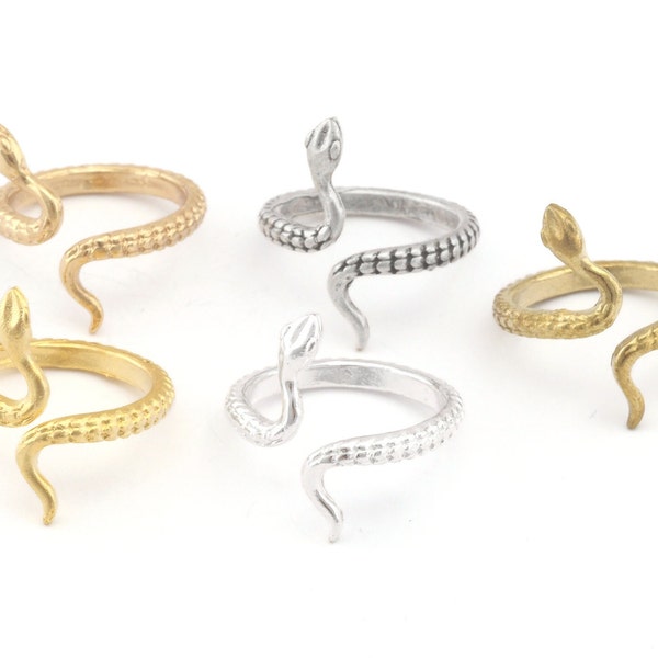 Minimalist Snake Wrap Ring Animal Adjustable Raw Brass - Antique silver - Shiny silver - Shiny gold - matte gold plated 3948