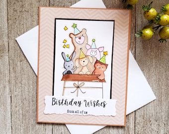 Happy Birthday from all of us! Cute animal themed birthday card Shipped using Sustainable Packaging