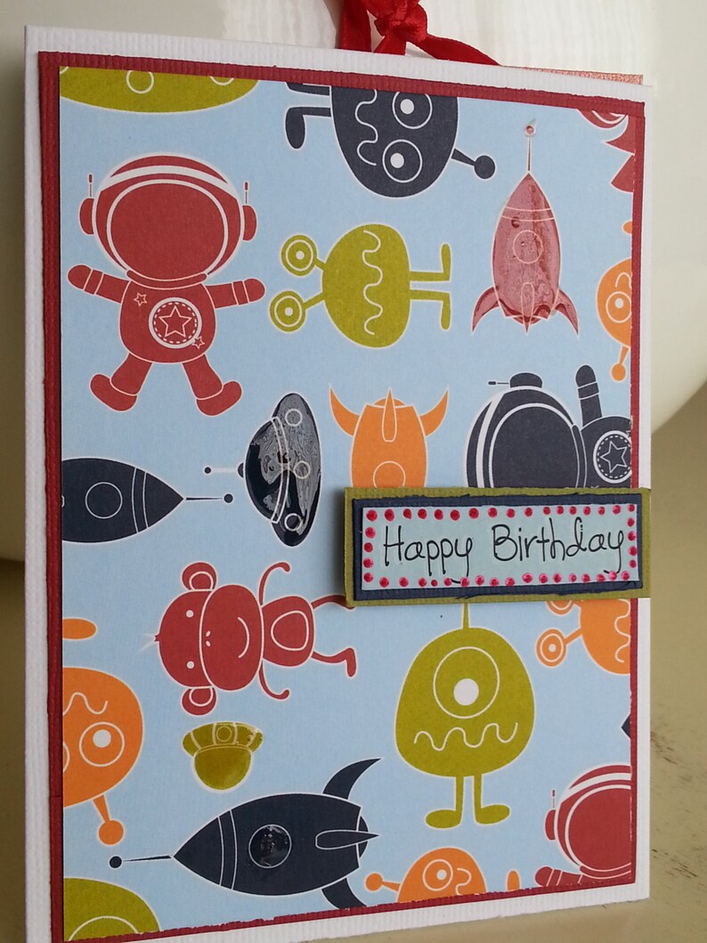 Kids Birthday Card. Handmade Card Alien, Outer Space theme. Ideal for Birthdays. Happy Birthday. Shipped using Sustainable Packaging image 5