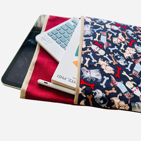 Large Fabric Sleeve for Book, IPAD with Keyboard or Kindle: Handsewn Book Sleeve. Travel and Storage Ideas.