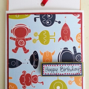 Kids Birthday Card. Handmade Card Alien, Outer Space theme. Ideal for Birthdays. Happy Birthday. Shipped using Sustainable Packaging image 2