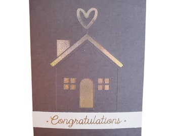 Congratulations on your New Home! Gold and brown housewarming card, handmade with love. House and Home, Home is where the Heart is