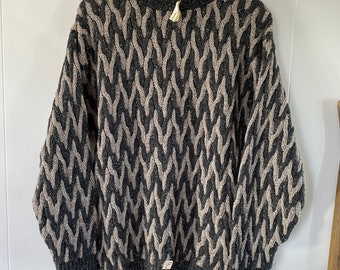 Deadstock NWT Perry Ellis 3D Knit Sweater Anthracite Chevron Pattern 80s 90s Coogi Style Striped Patterned Grey Retro Fresh Prince Textured