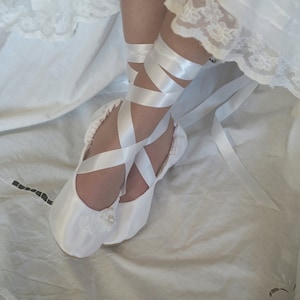 White satin ballet hotsell shoes with ribbon