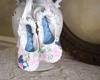 Storybook Princess Ballerina Wedding Slipper~Fairytale Bridal Ballet Slipper~Beaded Embroidered Ballet Bridal Slipper~ Cinderella Slipper