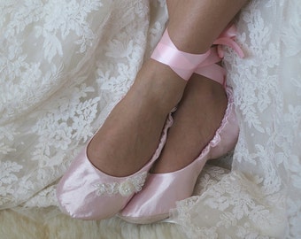 Pink Ballet Wedding Flat Shoes,  Pink Bridal Ballet Flats