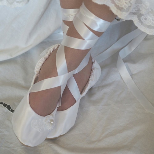 White Satin Bridal Ballet Slippers White Ballerina Bridal - Etsy