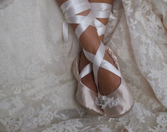 Champagne Satin Bridal Ballet Flat~Satin Ballerina Slipper~ Wedding Ballet Shoe Flat~ Blush Bridal Ballet Shoe ~  Ballerina Bridal Shoe