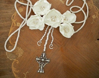 Personalized White Wedding Laso, Custom Made Lazo de Boda, Lasso de Boda de Flores, Recuerditos de Boda, Unique Wedding Laso