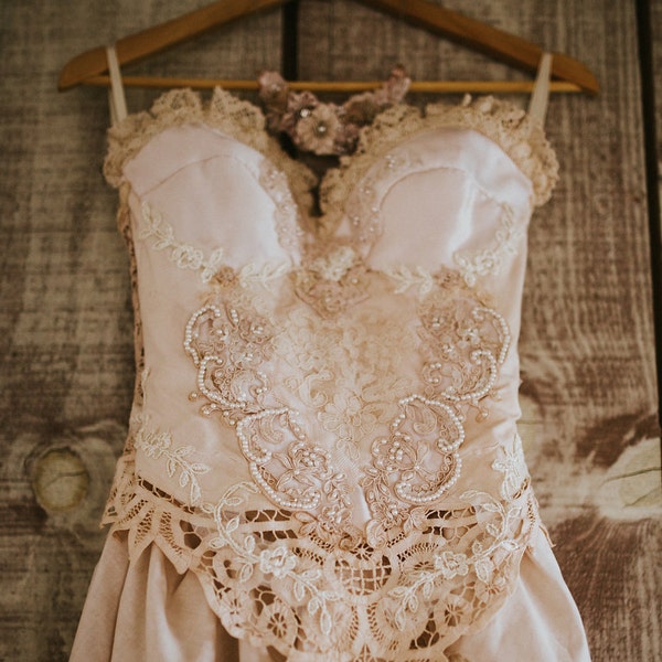 Abito da sposa in pizzo vintage francese - Abito ispirato a Marie Antionette - Romantico Strapless Corset Abito da sposa