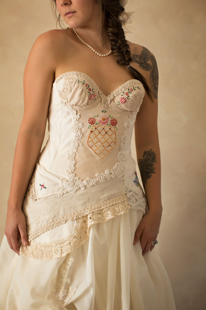 Wild Dusty Rose Embroidered Wedding CorsetFrench Provincial Embroidered Corset Bohemian Luxe Corset image 1