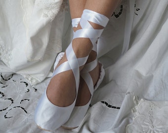 White Satin Bridal Ballet Slippers,  White Ballerina Bridal Shoes,  White Bridal Ballet Flats,  Ballerina Wedding Shoes, White Wedding Flats