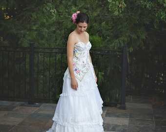 Bavarian Wildflower Embroidered Bridal Gown~ Handmade Embroidered Wedding Gown~ Embroidered Corset Wedding Gown~