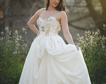Wildflower Embroidered Wedding Dress ~Embroidered Flower Wedding Gown~Garden Wedding Dress~Woodland Wedding Dress~ Embroidered Corset Gown
