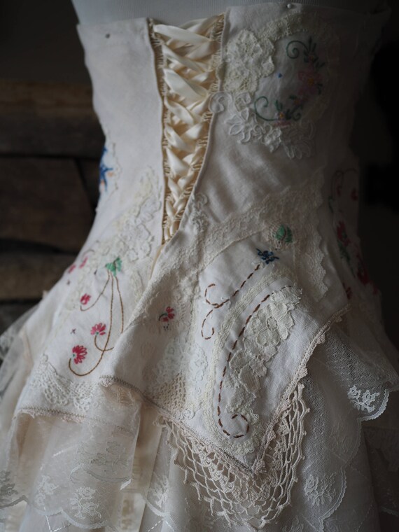 Linen and lace wedding cheap dress