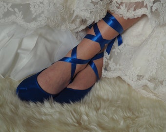 Cobalt Blue Bridal Ballerina Slipper, Royal Blue Bridal Ballet Shoes, Blue Flat Wedding Shoes, Blue Satin Wedding Ballet Slippers