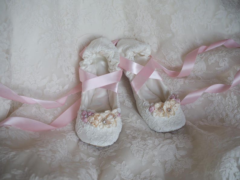 Blush Princess Bridal Ballet Shoes, Blush Pink Fancy Bridal Ballerina Slipper, Blush Pink Flat Wedding Shoes, Blush Pink Bridal Flat Shoe image 3