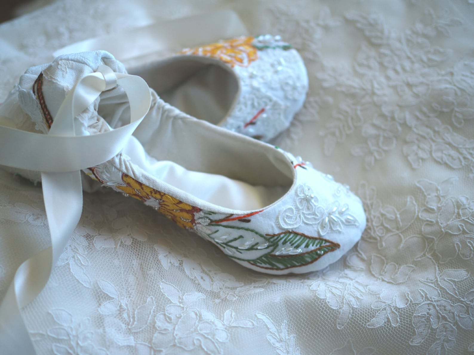 autumn princess bridal ballet slipper, vintage embroidered ballet wedding shoes,