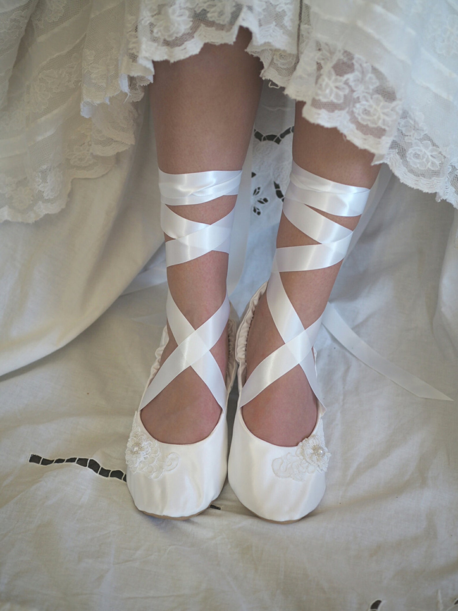 White Satin Ballet Bridal Shoes White Ballerina Bridal Etsy