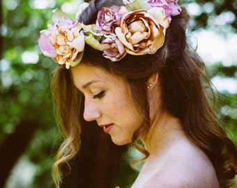 Blush Bridal Flower Crown, Rose Bridal Halo