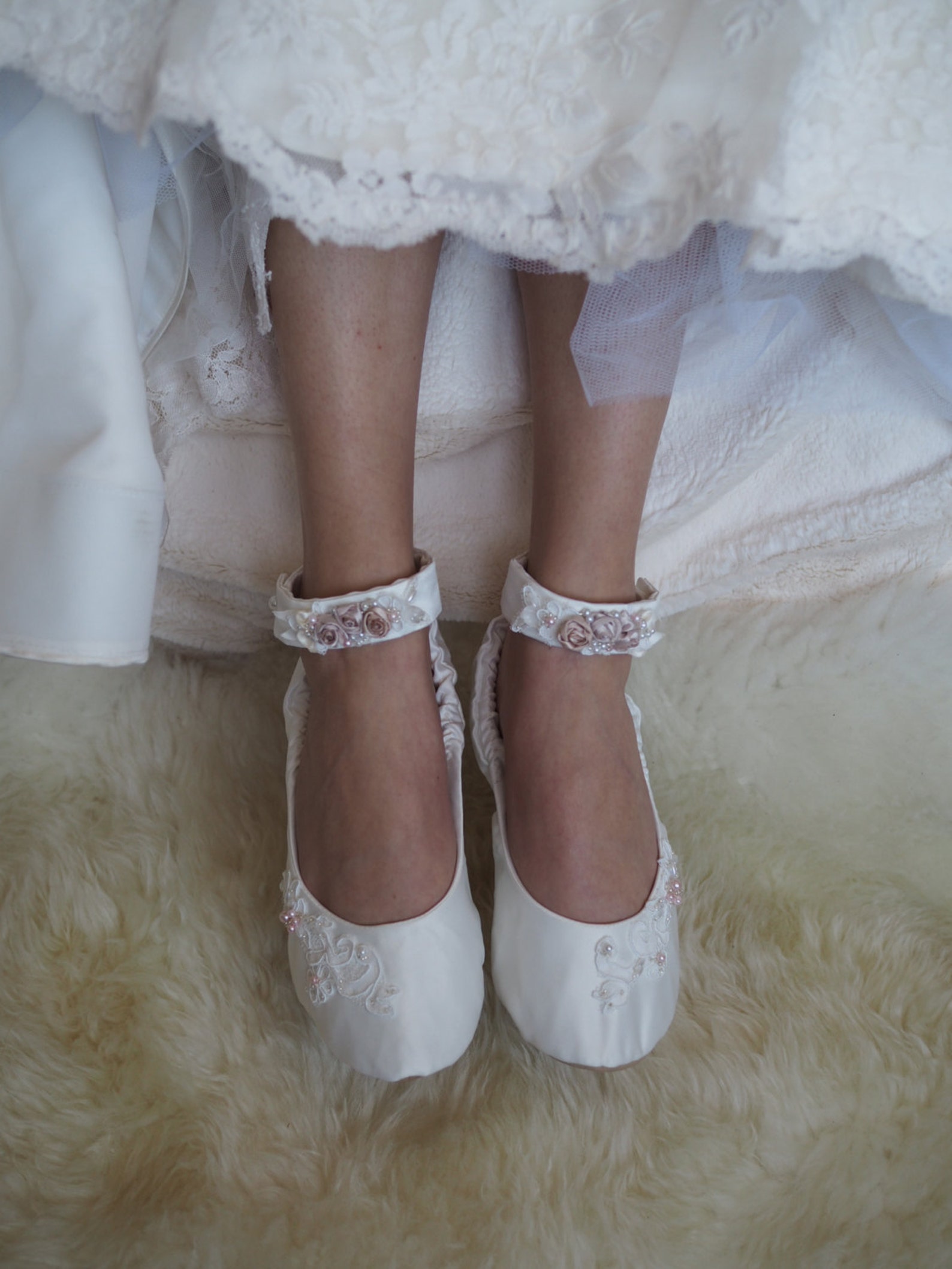 custom bridal ballet shoes, satin and lace wedding bridal flats, beaded wedding shoes, blush wedding shoes