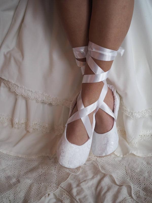 White Lace and Satin Ballerina Wedding Shoe~ White Lace Bridal