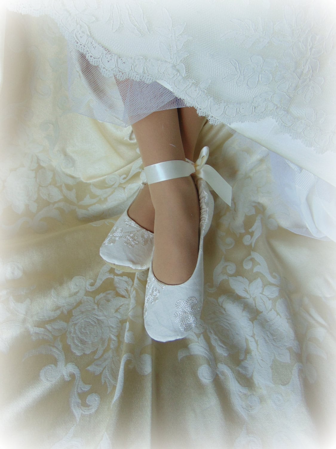 Embroidered Linen Ballet Flat Shoe,ivory Bridal Flat Shoe,linen