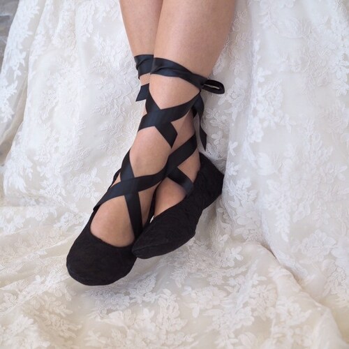 black lace up ballet flats