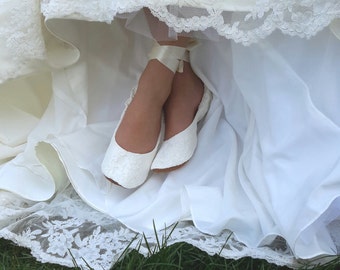 Flat Lace Ballet Style Wedding Shoe, Lace Ballet Style Bridal Flat Shoe, Ivory Bridal Flat Shoe, Cream Bridal Shoe, Off-White Wedding Shoe