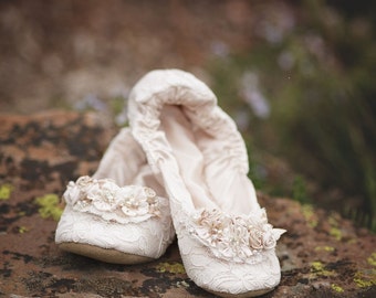 Lace Bridal Ballet Shoe,Princess Ballerina Slipper, Lace Dance Shoe,  Lace Wedding Ballet Flat,Elegant Lace Bridal Slipper, First Dance Shoe