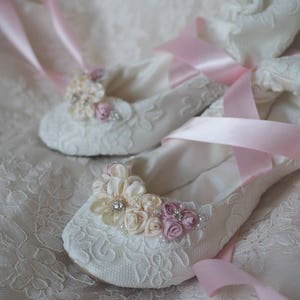 Blush Princess Bridal Ballet Shoes, Blush Pink Fancy Bridal Ballerina Slipper, Blush Pink Flat Wedding Shoes, Blush Pink Bridal Flat Shoe image 2