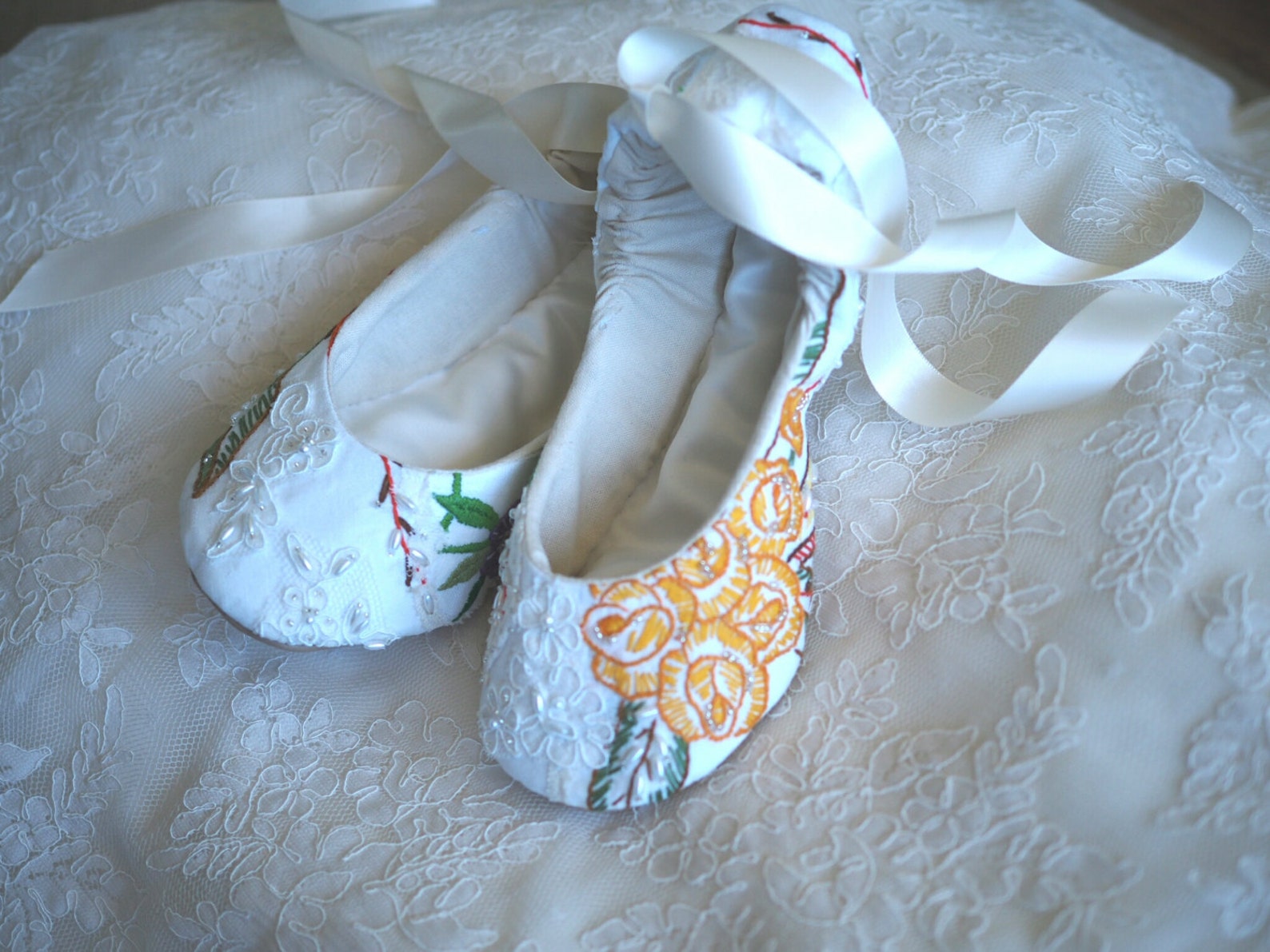 autumn princess bridal ballet slipper, vintage embroidered ballet wedding shoes,