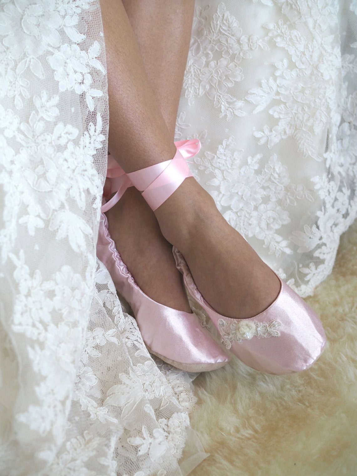 Pink Ballet Wedding Flat Shoes Pink Bridal Ballet Flats Etsy