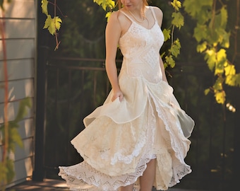 Lace Wedding Dress, Ivory Lace Wedding Dress, Bohemian Layered Lace Wedding Dress, Gypsy Lace Wedding Dress, Steampunk Lawn Dress