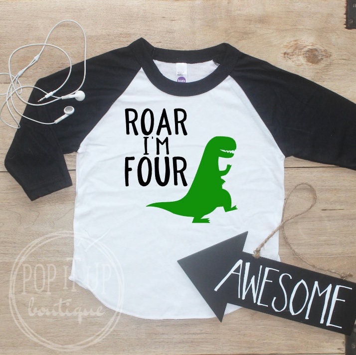 Roar I'm Four Dinosaur Birthday Boy Shirt / Baby Boy | Etsy