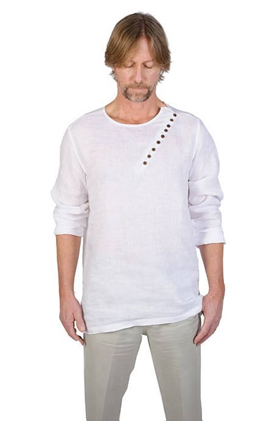 Mens Boho Beach Wedding Short Shirt Kurta In Linendiagonal Etsy