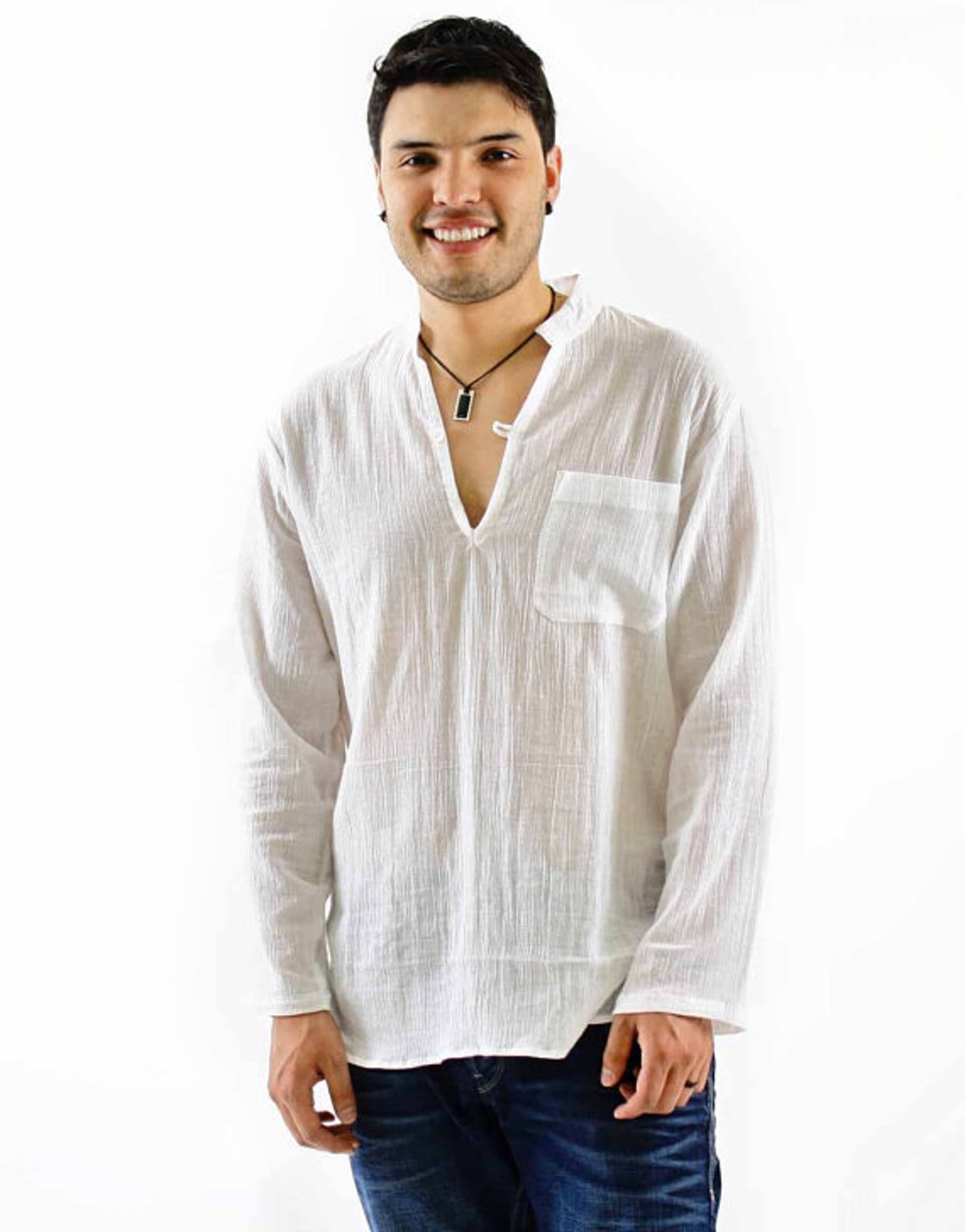 Mens Beach Gauze Boho Shirt Nehru Collar long sleeves Plus Etsy