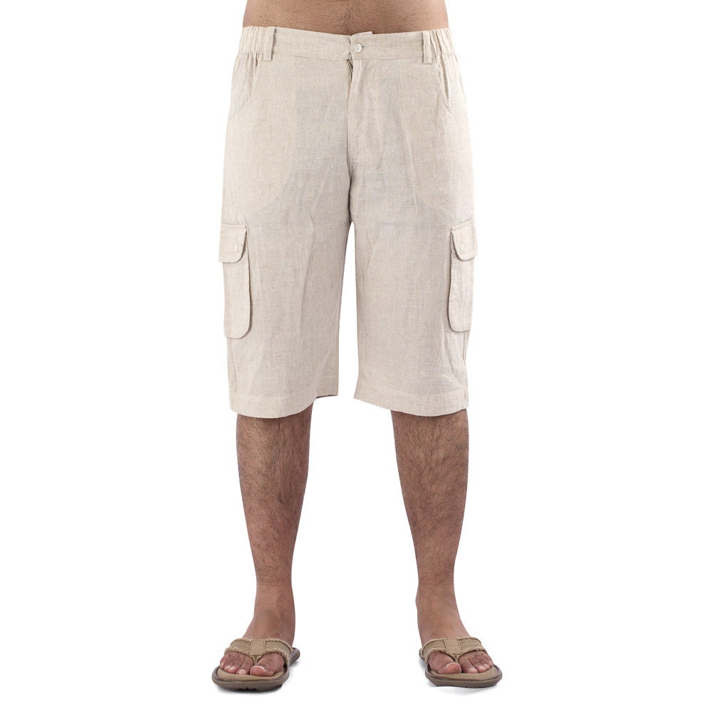 Beach Mens Linen long shorts with cargo pockets at the Etsy
