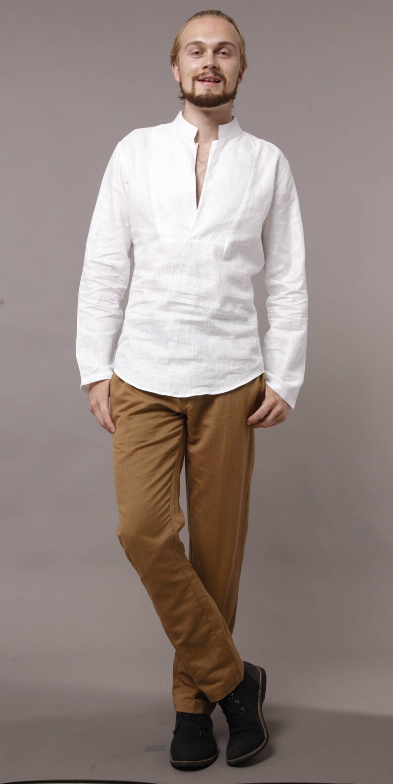 Mens Beach Wedding Band Collar Long Sleeve Shirt Many Color Etsy