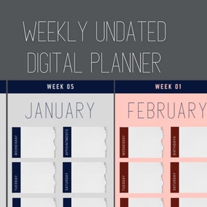 Einfacher Undatierter Digitaler Kalender 2021-2022, PDF Goodnotes, Undatierter Wochenkalender, Minimalistischer Wochenkalender
