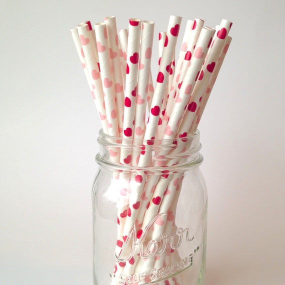 Items similar to Pink Heart Straws Red Heart Straws Valentine Straws
