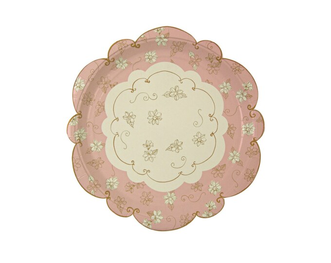 Pink Gold Paper Plates by Meri Meri Love in the Afternoon Etsy