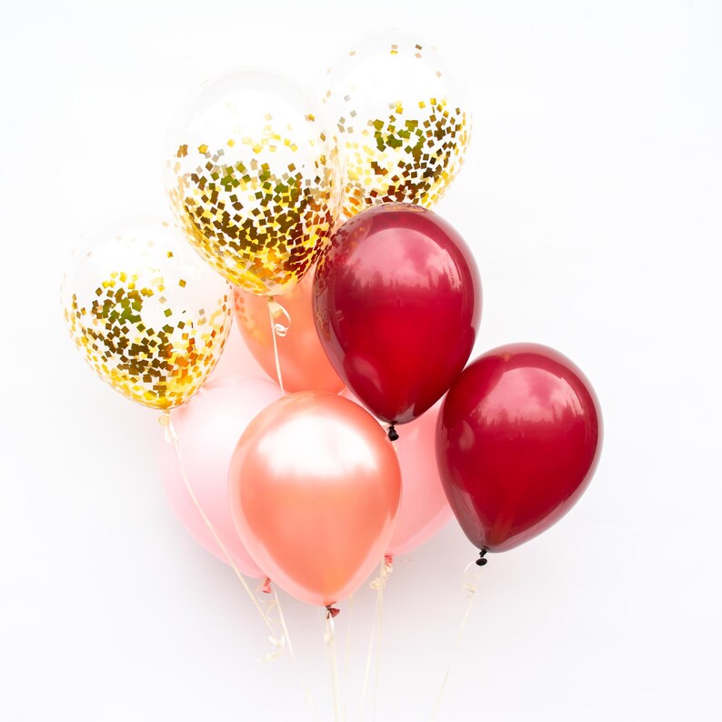 Burgundy Balloons Blush Rose Gold And Gold Confetti Etsy