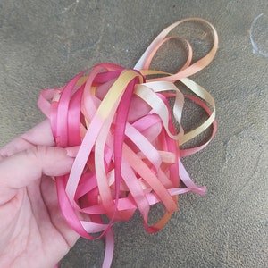 Handgefärbte Seidenbänder 7 mm Seidenband. Sonnige Farbauswahl, 5m Pack Seidenband Stickerei, Handgefärbtes Webband, Fiber Arts