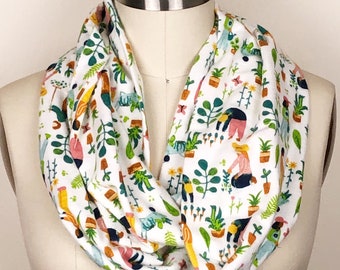 Gardening Infinity Scarf, Flannel Scarf, Cottagecore, Plants, Garden, Gardener, Gift for Her